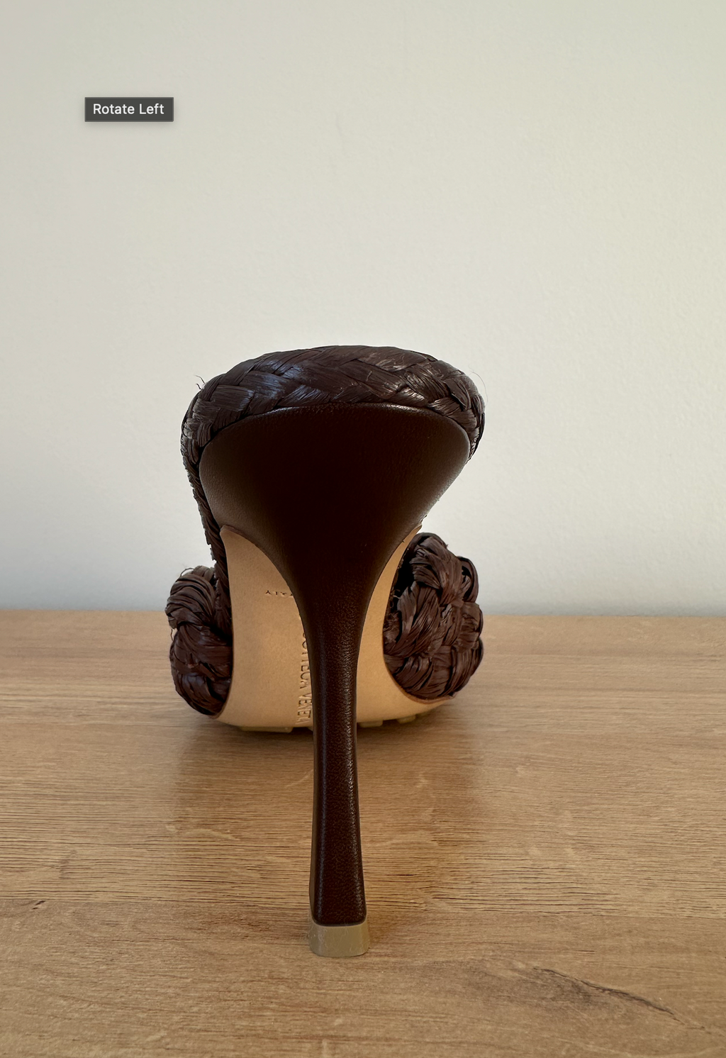 Brown Rafia Intrecciato Stretch Heeled Mules