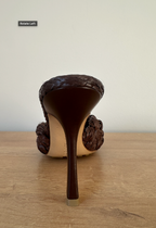 Brown Rafia Intrecciato Stretch Heeled Mules