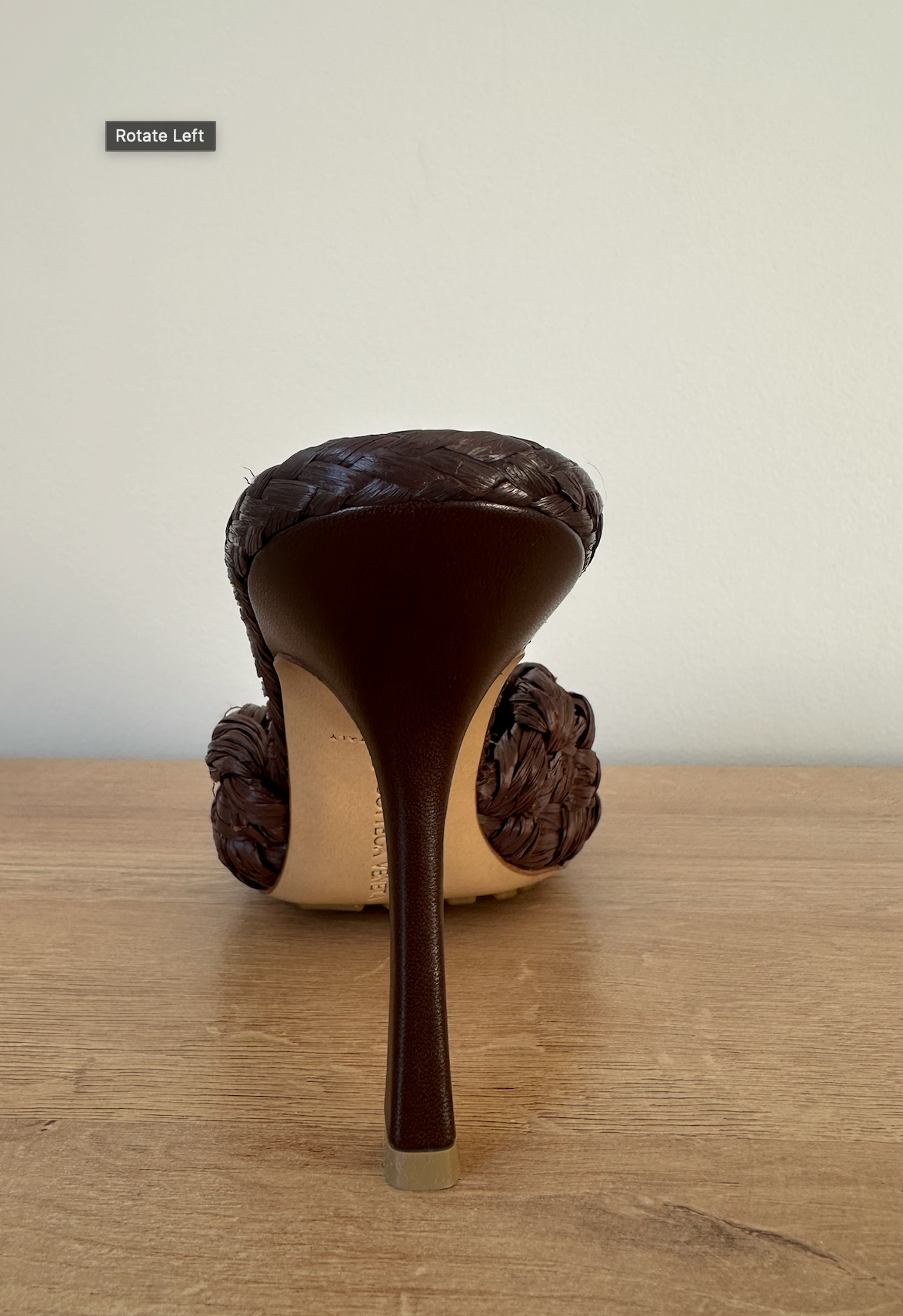 Brown Rafia Intrecciato Stretch Heeled Mules
