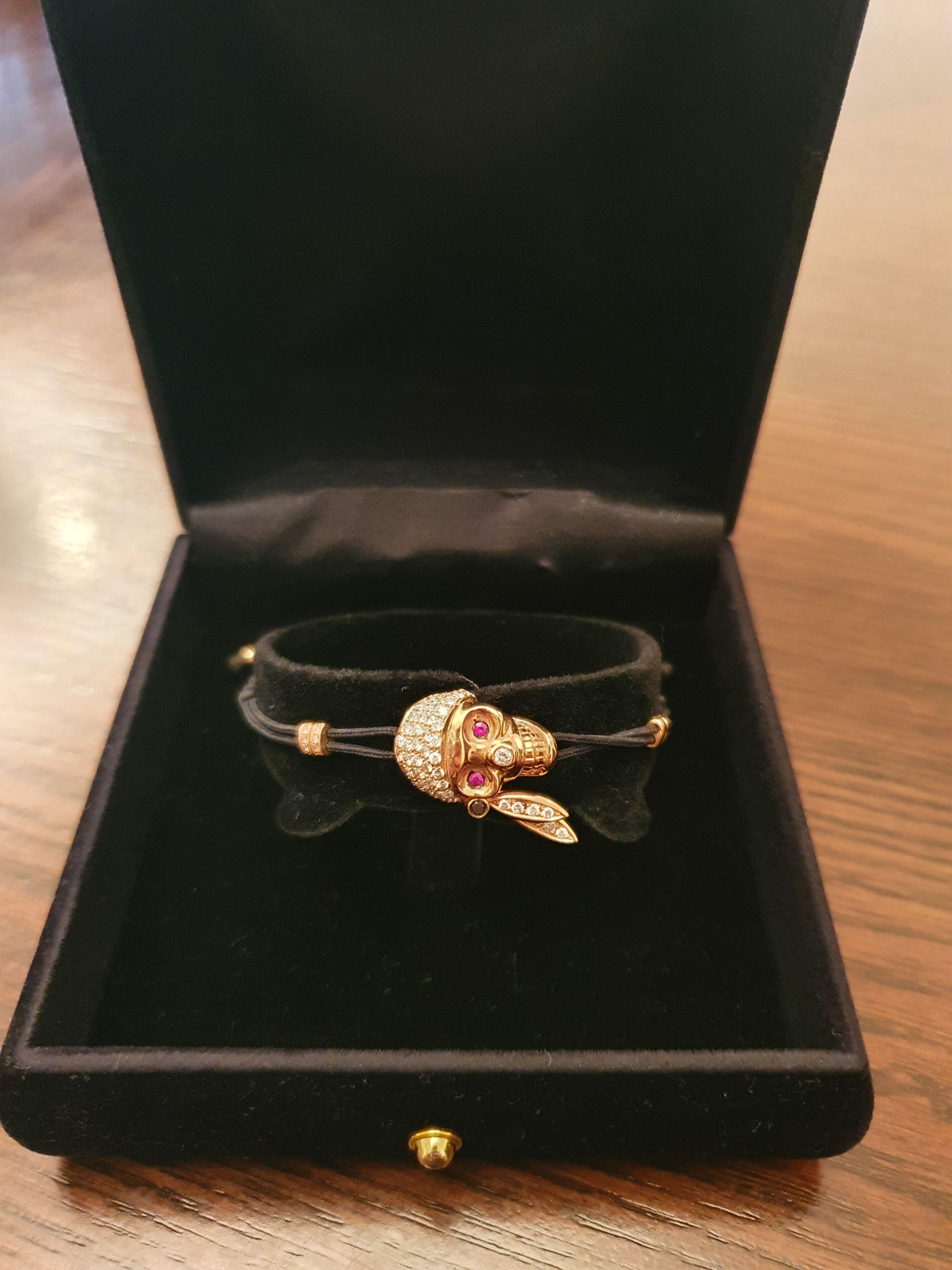18ct gold & diamond skull rope bracelet
