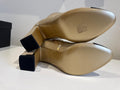 Beige Leather Heeled Boots with Silver Trim