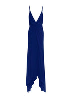 Blue Jersey Twist Asymmetric Midi Dress