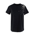 Prada Navy Cotton T-Shirt with Crystal Embellished Shoulder