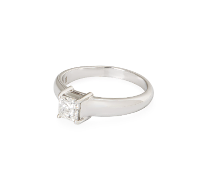 18ct white gold & Princess cut white diamond solitaire ring 54EU