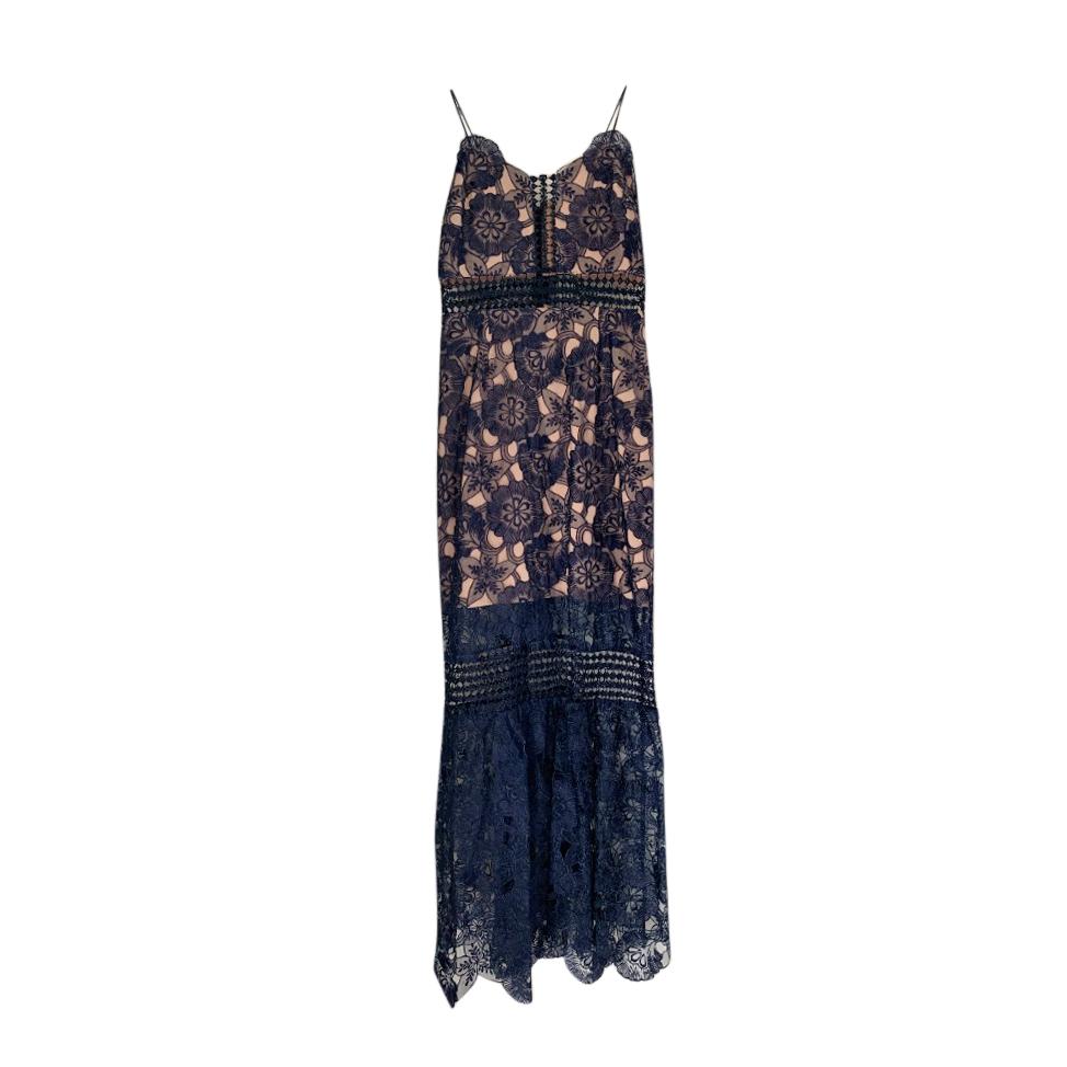 Self Portrait Blue/Nude Floral Lace Midi Dress