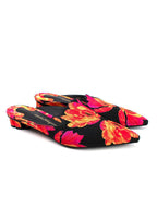 Salvatore Ferragamo Red and Black Floral Pointed Mules