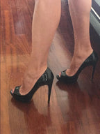 Prada Black Patent Leather Peep-Toe Pumps