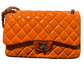Chanel Orange Patent Classic Flap