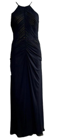 Vera Wang Black Ruched Chiffon Maxi Dress
