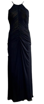 Vera Wang Black Ruched Chiffon Maxi Dress