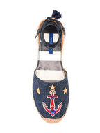 Dolce & Gabbana Anchor Embroidered fringed leather espadrilles