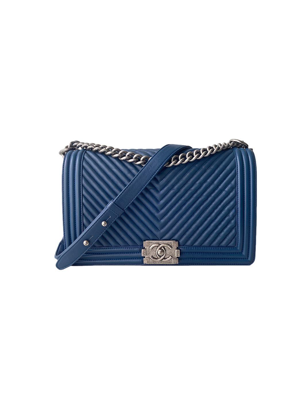 Blue Chevron Leather Boy Bag