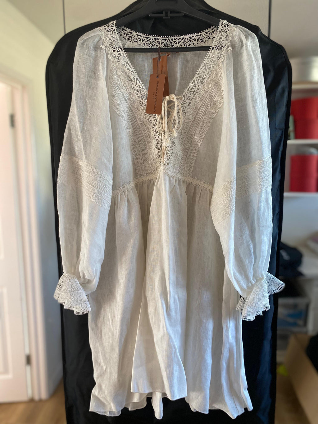 Lace Insert Lightweight White  Cotton Tunic Dress