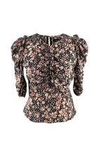 Isabel Marant Black Floral Puff Sleeve Silk Blouse