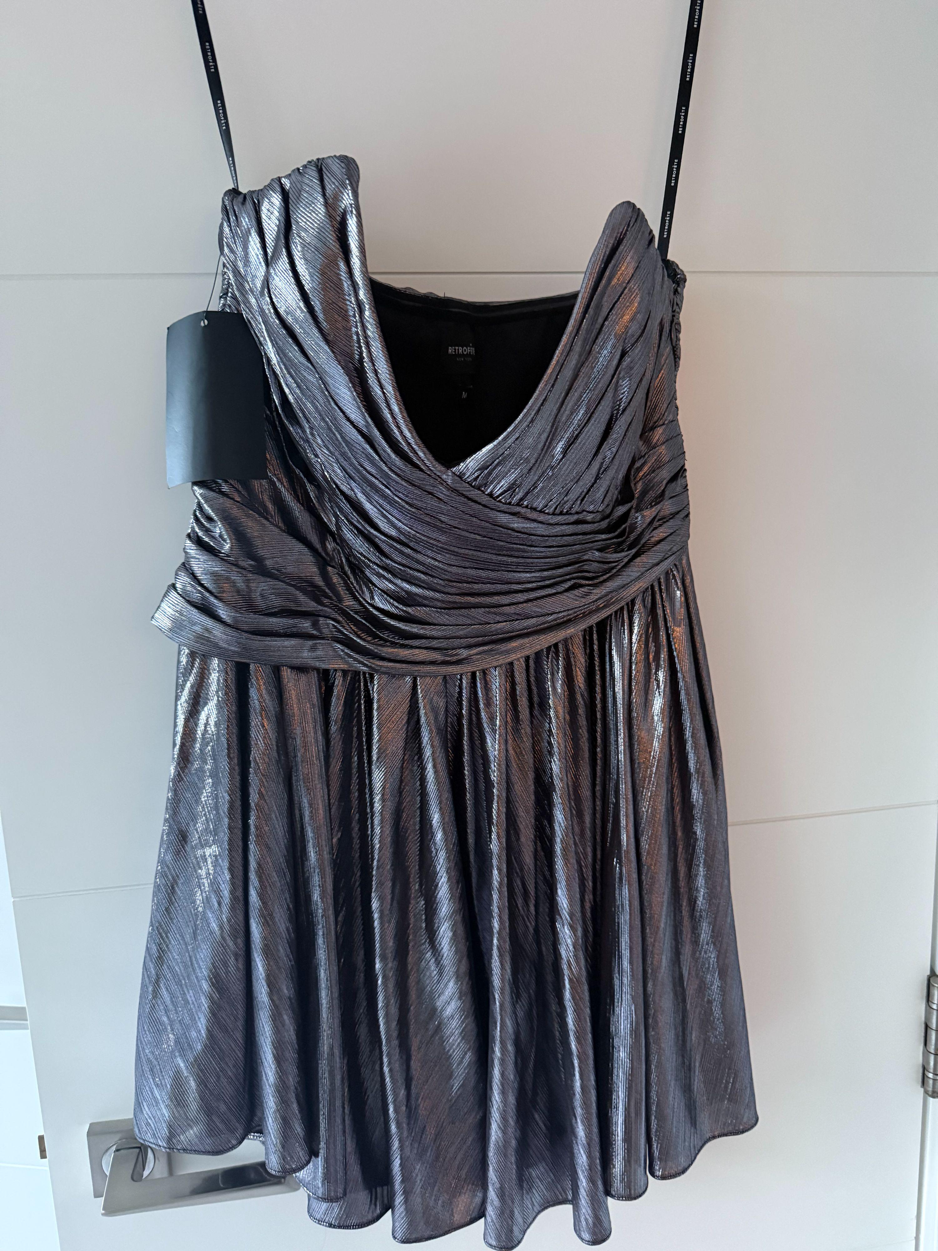 RETROFÉTE Jayda Strapless Pleated Lamé Mini Dress In Metallic
