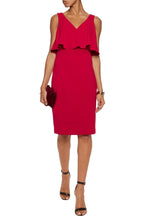 Red Fitted Dress with Ruffle Overlay