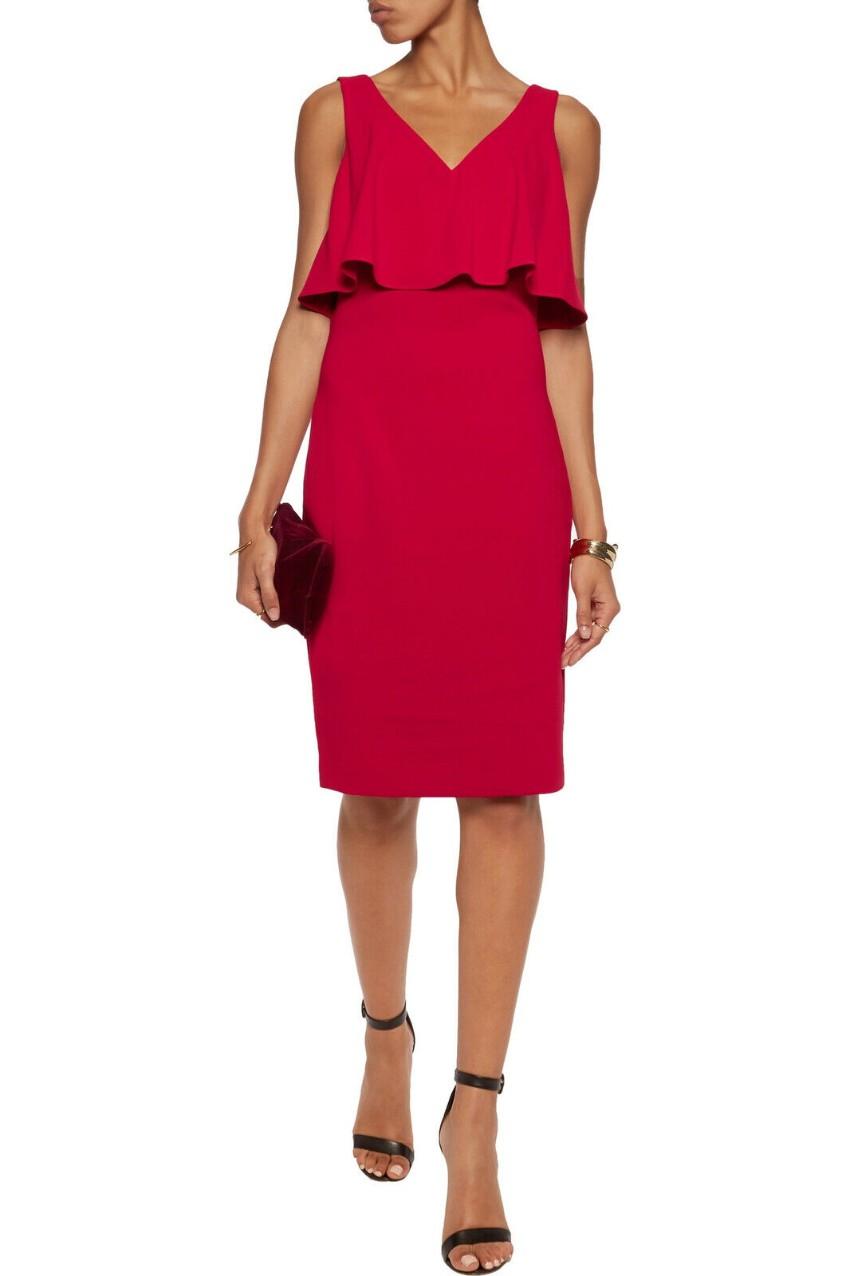 Red Fitted Dress with Ruffle Overlay
