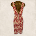 Red & white guipure lace low-back dress