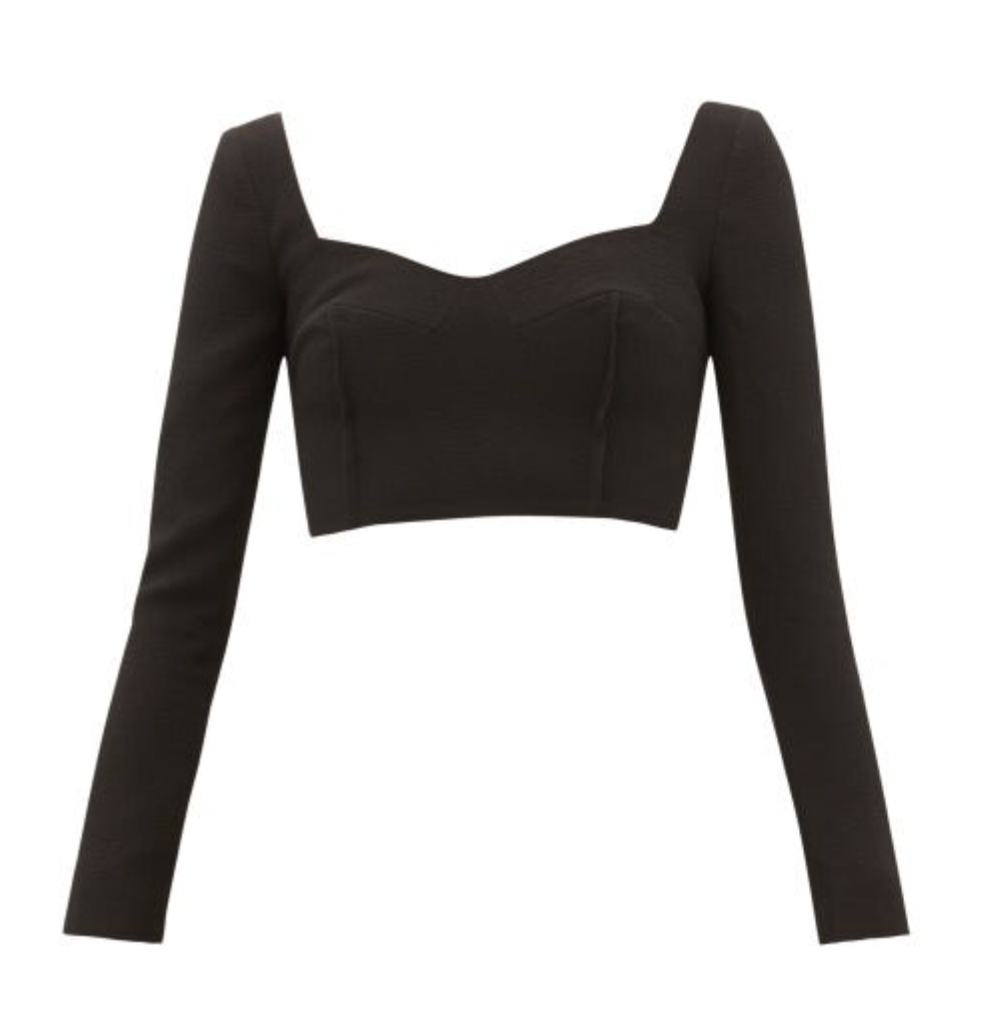 Jules Black Crepe Long Sleeved Crop Top