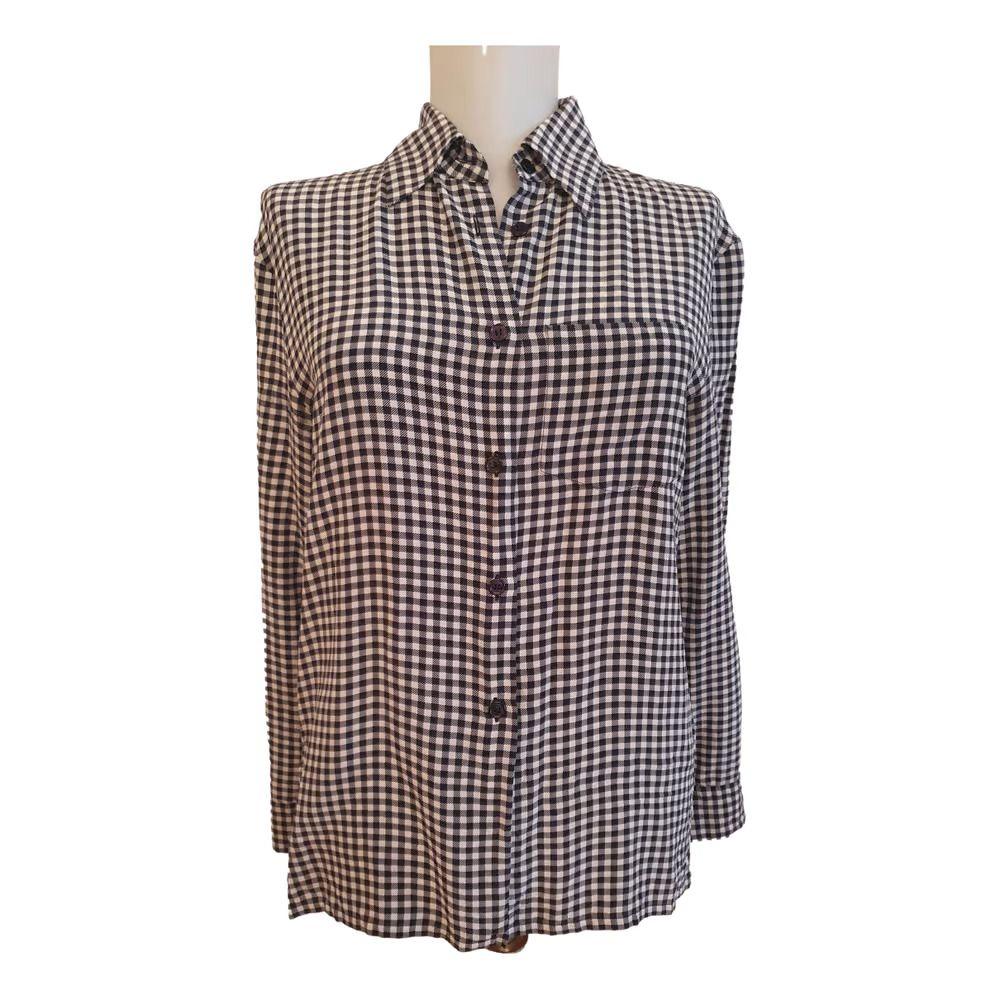 Black & white gingham silk crepe blouse