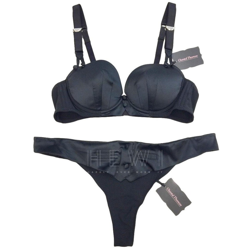 Chantal Thomass Black Satin Pad Bra & Thong Set