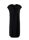 Lanvin Black Wool Knit Midi Dress with Floral Applique Detail