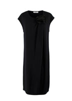 Lanvin Black Wool Knit Midi Dress with Floral Applique Detail