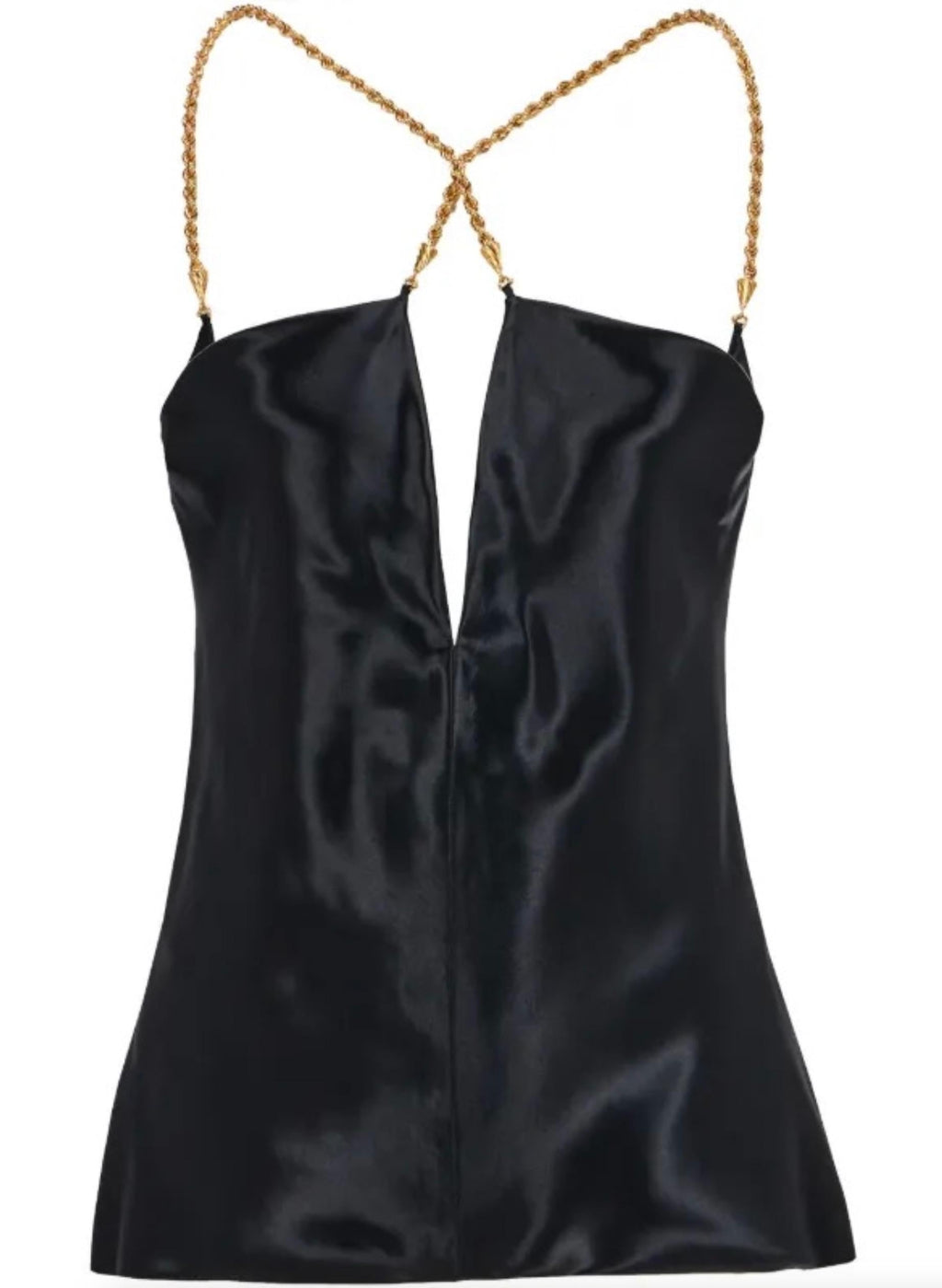 Ferragamo Black Twisted-Strap Satin Top.