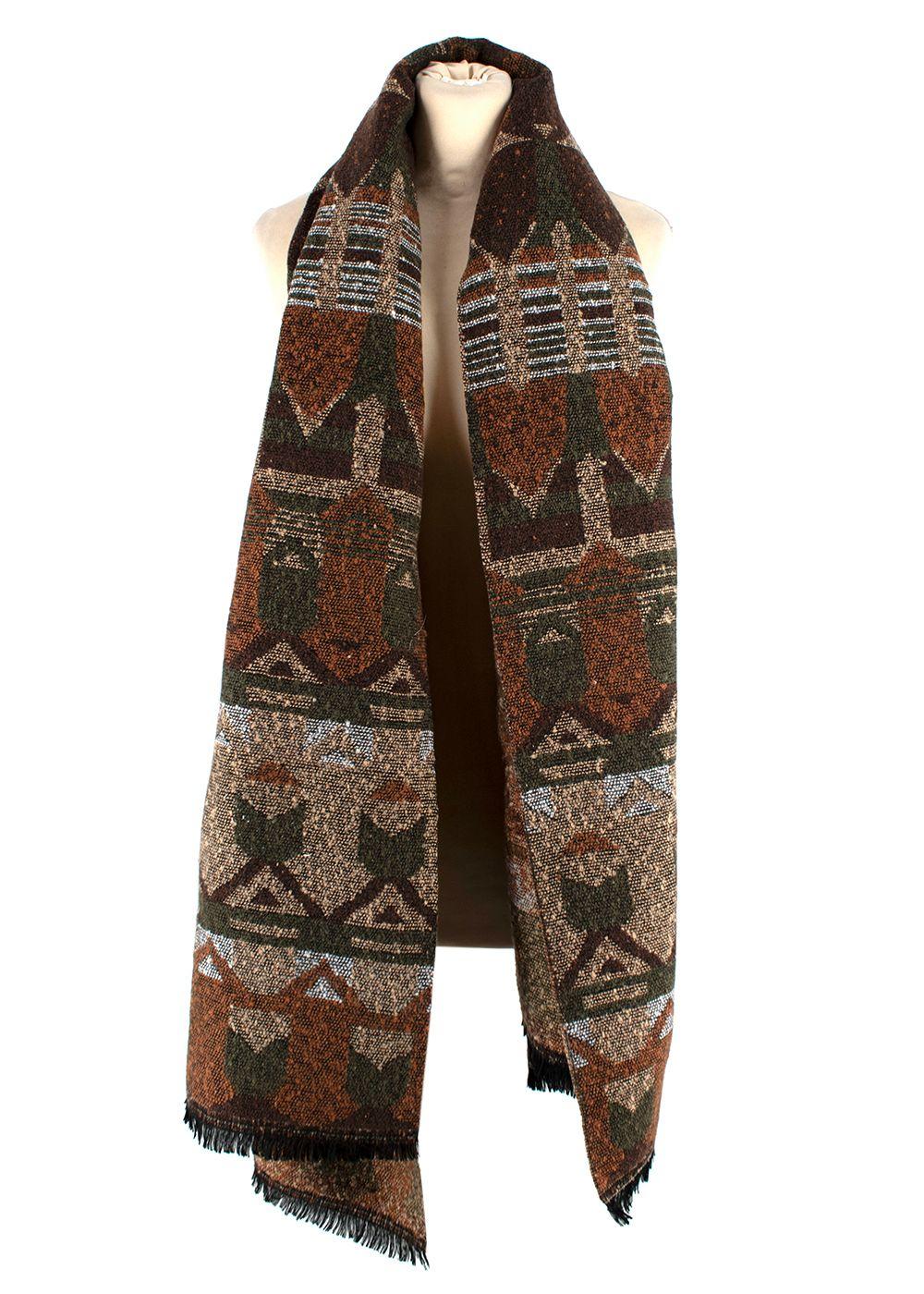 Bespoke Brown Multi-Coloured Aztec Print Woven Scarf