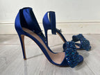 Blue Bow Embroidered Crystal Sandals