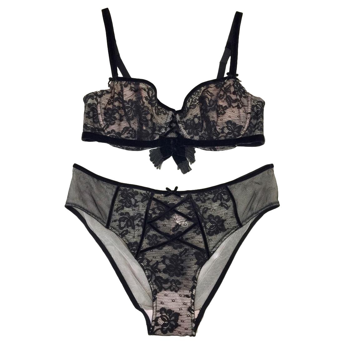 Chantal Thomass Paris Couture Leavers Lace & Velvet Bra & Brief Set