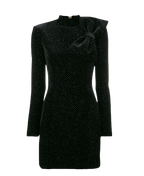 Balmain Black Velvet Embellished Mini Dress with Bow Detail
