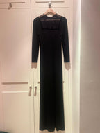 Long-Sleeve Butterfly Lace-Inset Gown