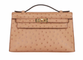 22cms Mini Pochette  Autruche Chai Gold Hardware