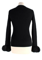 Valentino Black Silk Georgette-Trimmed Ribbed Stretch-Knit Sweater