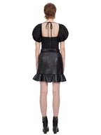 Self Portrait Black Faux Leather Flounced Mini Skirt