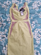 yellow & beige stretch-knit bandage dress