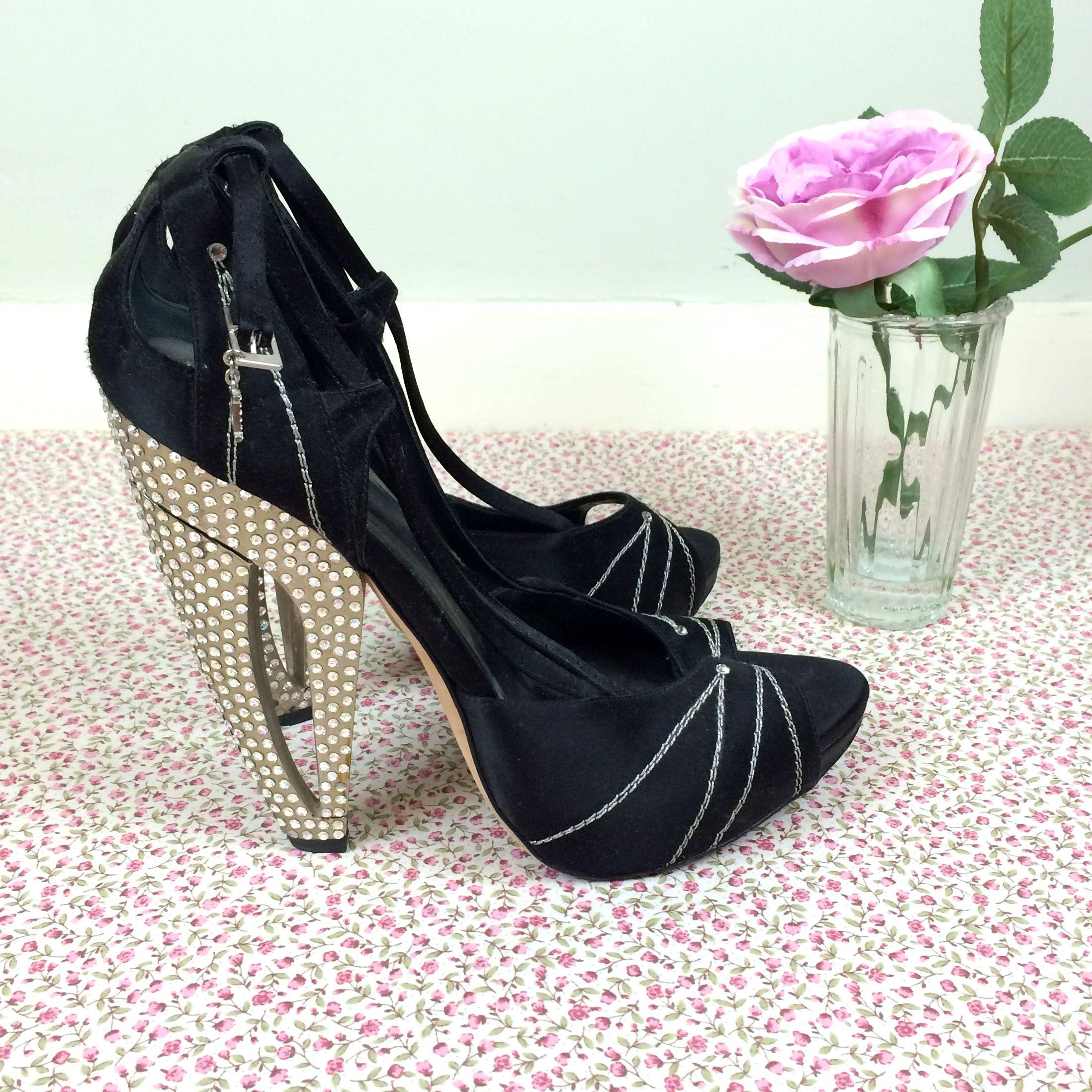 Christian Dior Black Silk Crystal Heel
