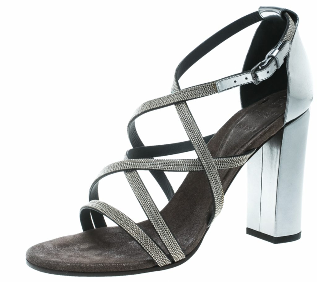 Monili Beaded Silver Leather Sandals