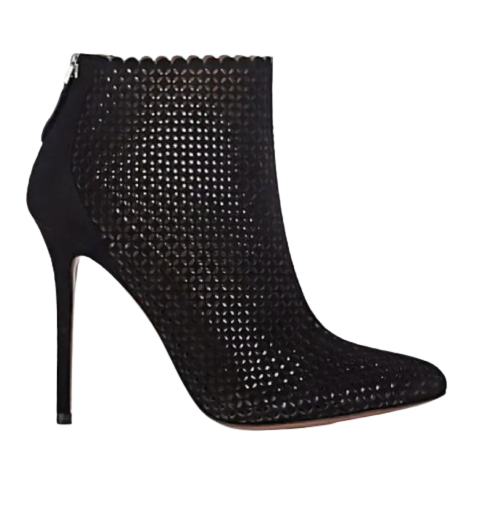 Black Suede Laser Cutout Ankle Boots