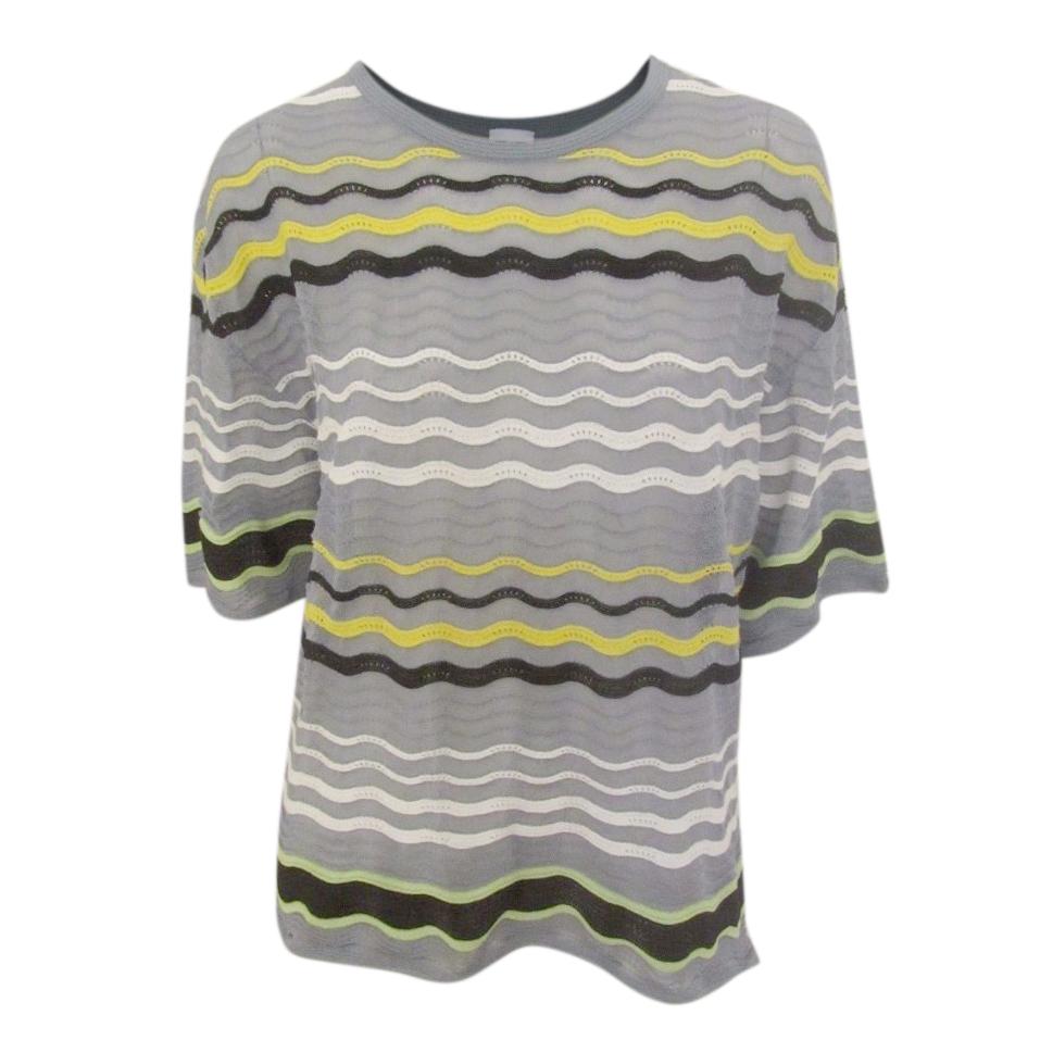M Missoni Textured Crochet Knit Wave Stripe Top