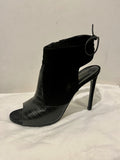black embossed croc leather & suede Jane heeled booties