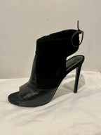 black embossed croc leather & suede Jane heeled booties