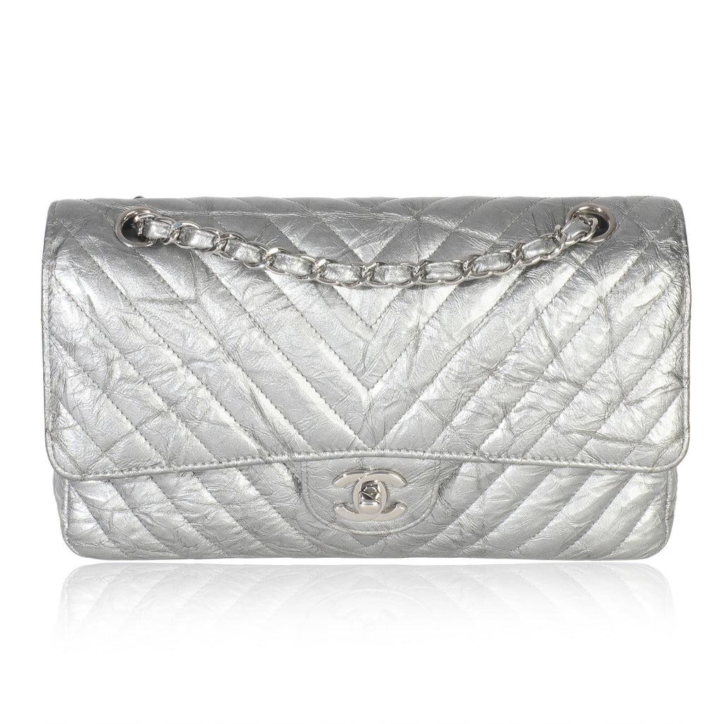 Chanel  Metallic Patent Crumpled Calfskin Chevron Medium Double Flap Bag