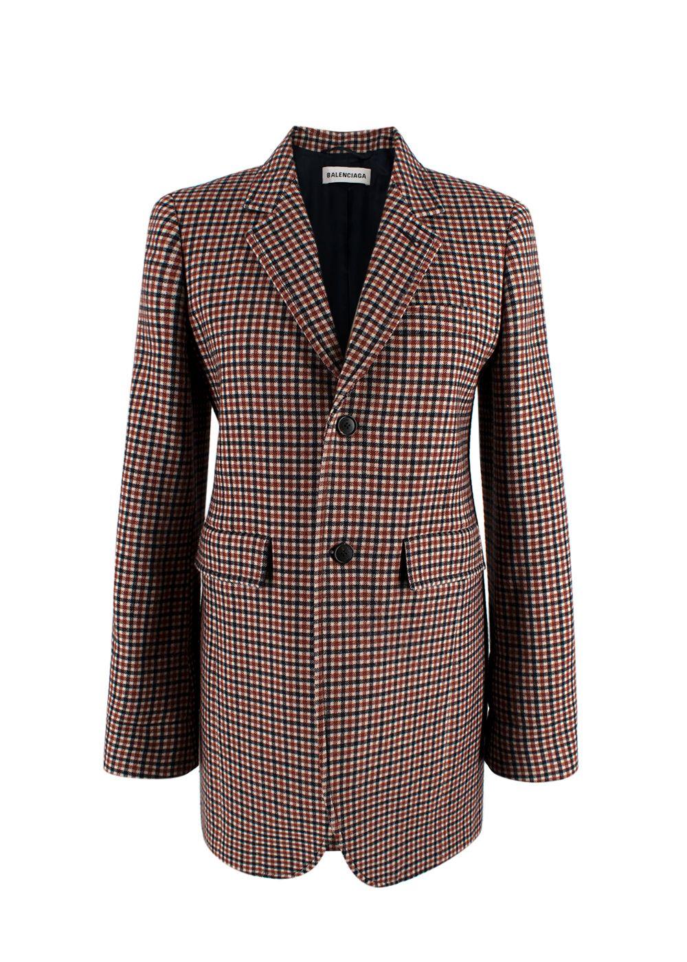 Balenciaga Plaid Single Breasted Wool Blazer