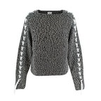 Sasquatchfabrix Shoe-Laced Stitched Two Tone Wool Sweater