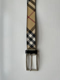 Check Canvas & leather Belt - Size 100