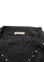 Alessandra Rich Grey Stud Mohair Blend V-Neck Sweater