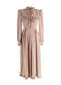 Alessandra Rich Beige Silk Polka Dot Dress with Lace Up Design