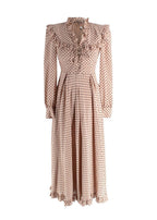 Alessandra Rich Beige Silk Polka Dot Dress with Lace Up Design